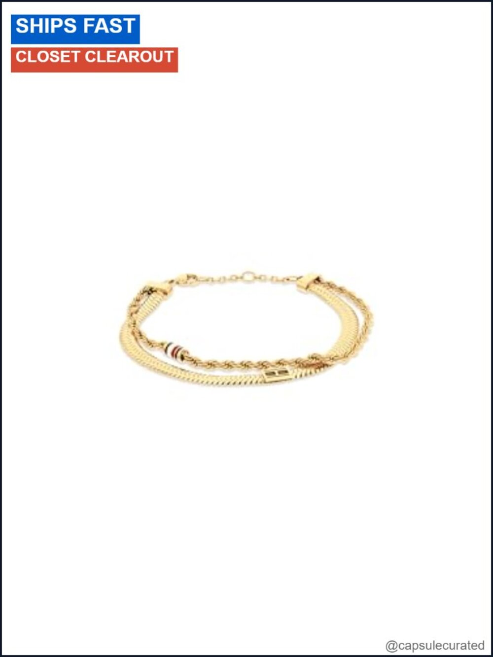Gold Plated Charm Bracelet Double Chain Lobster Clasp Adjustable